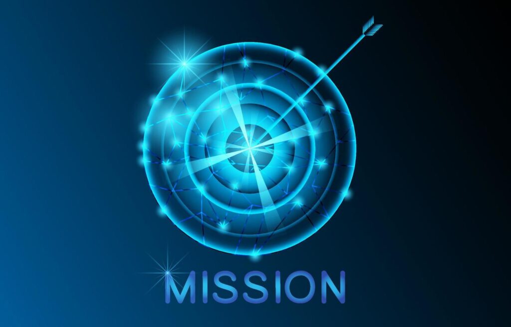 futuristic-mission-concept-an-arrow-and-darts-target-glowing-symbols-and-text-technology-abstract-mission-illustration-graphic-design-concept-of-business-mission-glow-in-the-dark-background-vector